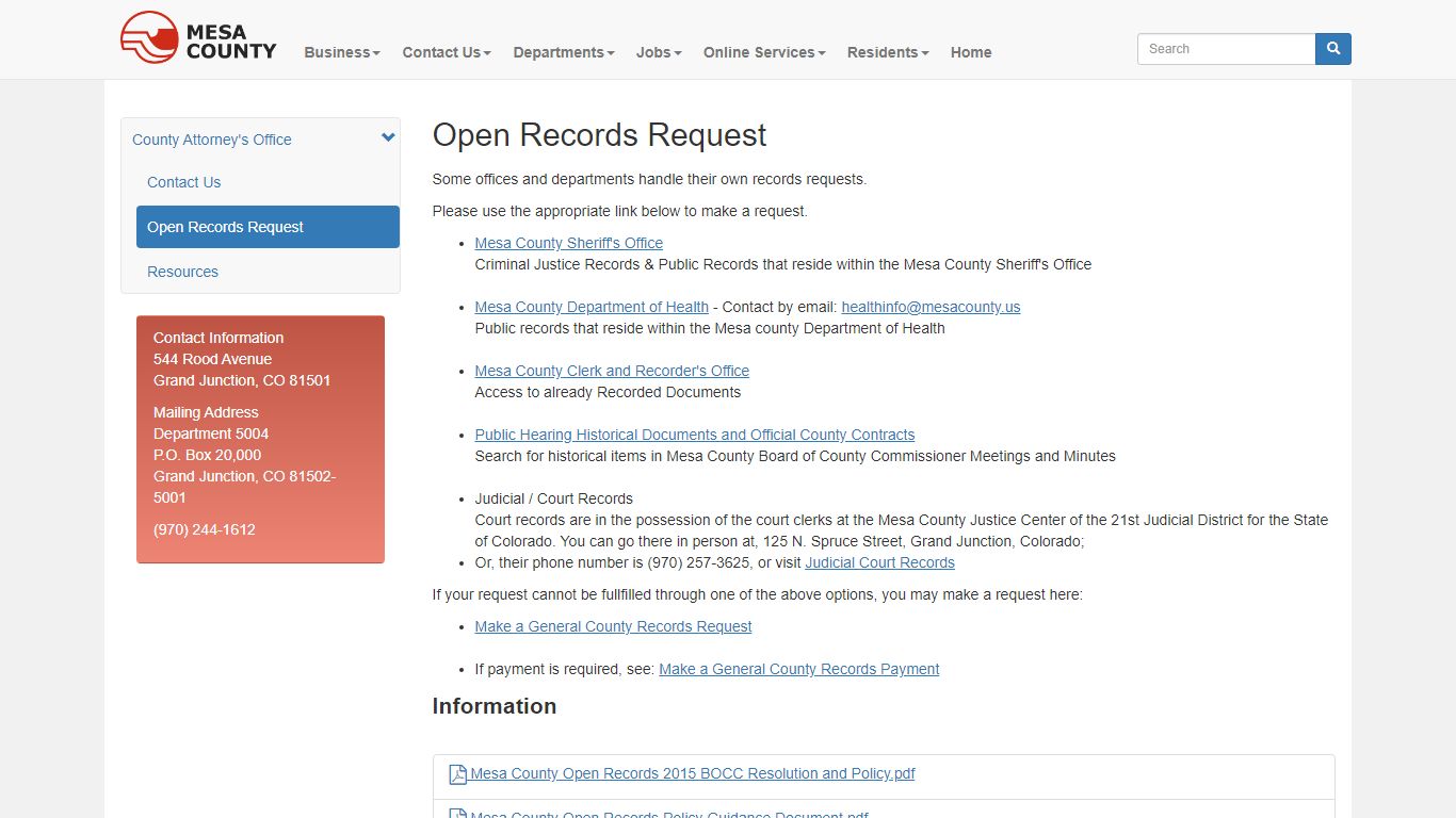 Open Records Request - Mesa County, Colorado
